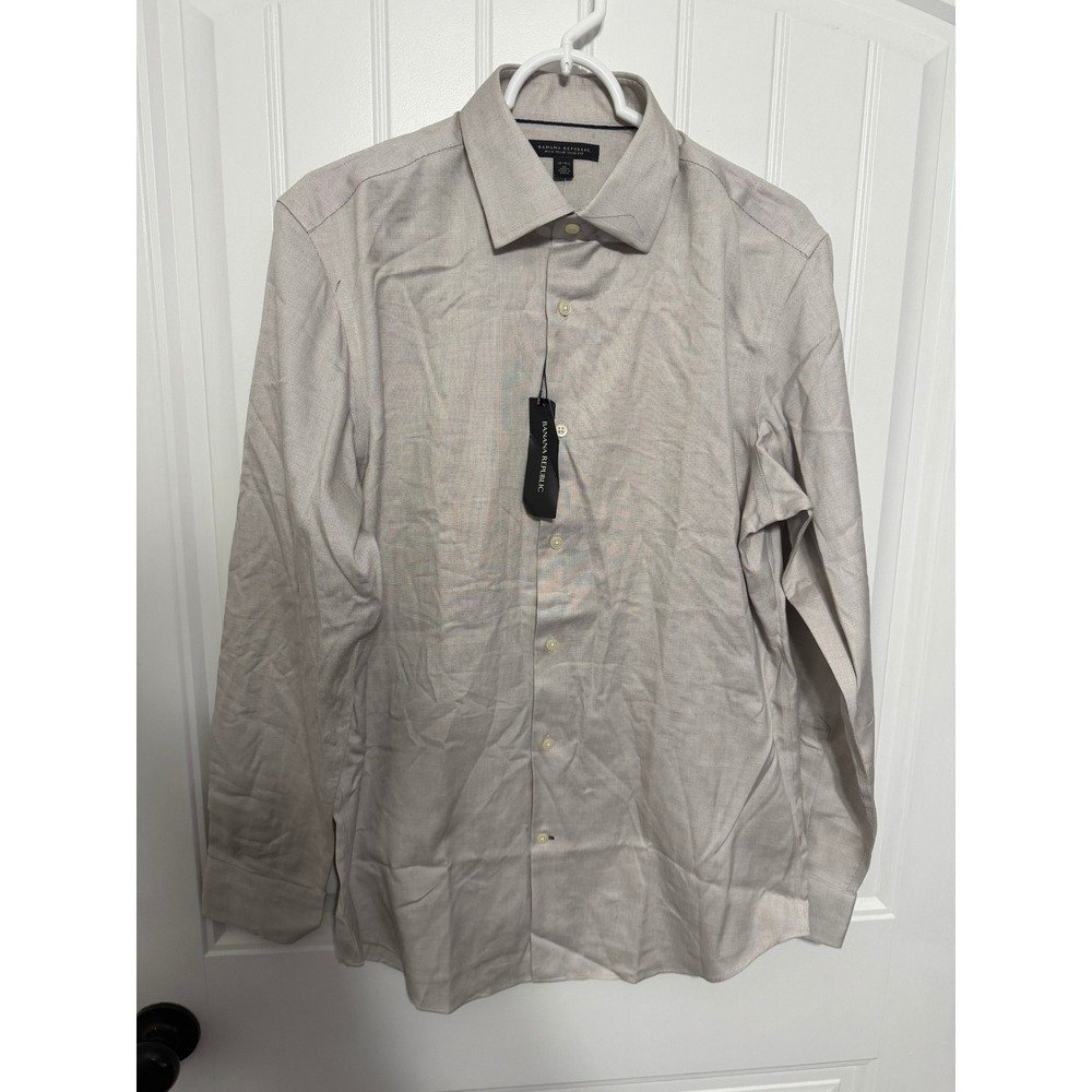 Banana Republic Dress Shirt Mens 15-15.5 M Non-Iron Slim Fit Cotton Grey NEW